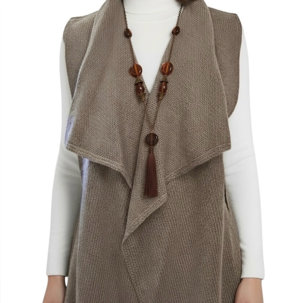 Cynthia Rowley Sleeveless Knit Drape Wrap or Waterfall Vest Neutral Taupe NWT